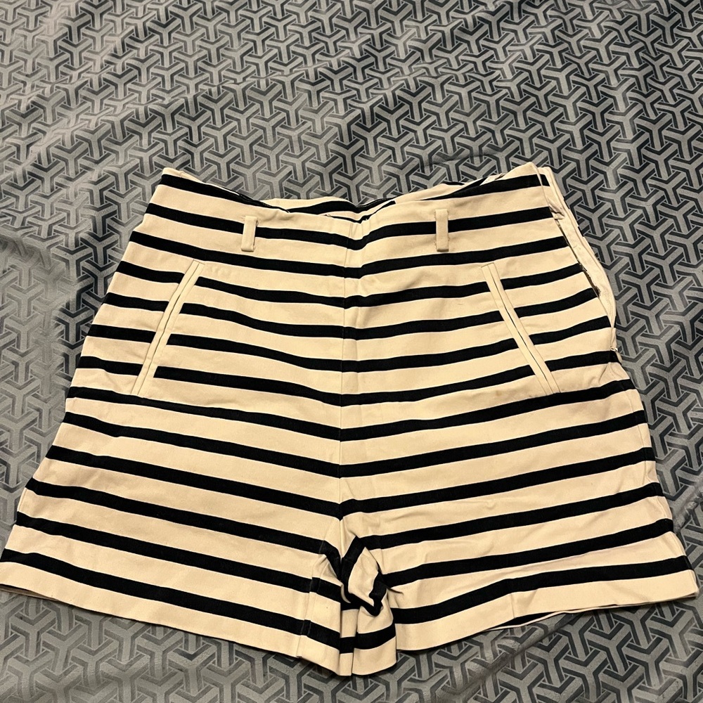 Zara Black and Cream Striped High Waist Shorts
